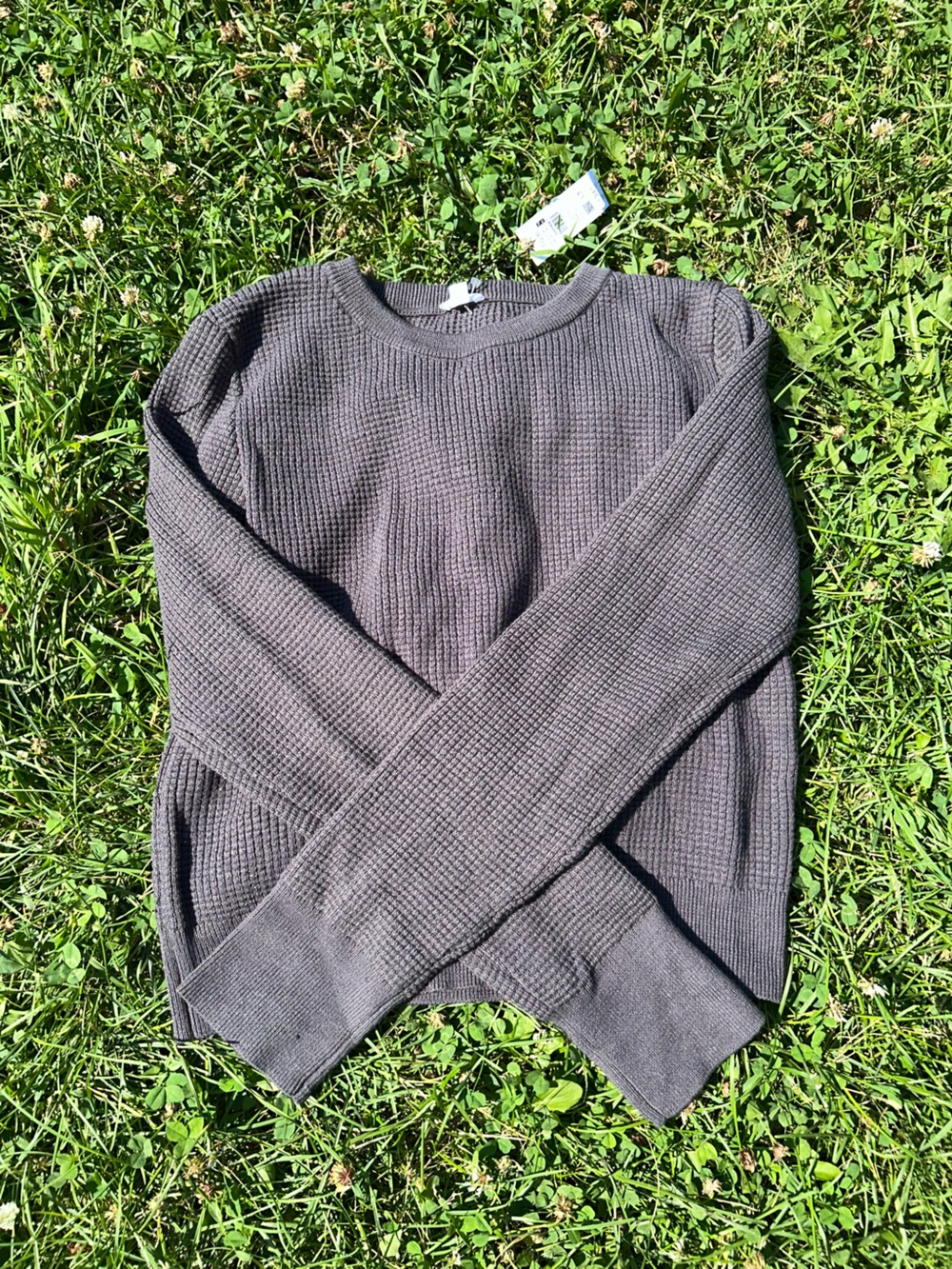 NWT Garage Waffle Knit Crew Neck Sweater Grey XL Cozy Pullover